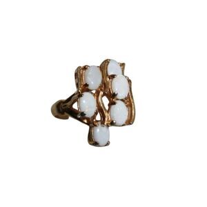 Vintage Large Art Deco Opal Cluster 18k Gold Plated Women’s Cocktail Ring